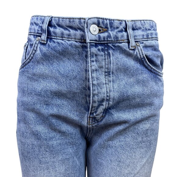 Zara Women's Blue Washed Denim High-Rise Crop Jeans With Frayed Hem Sz 6 - Picture 4 of 10